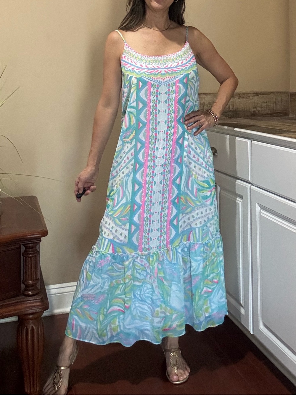 Lilly Pulitzer Pastel Blue & Mint Patterned Midi Dress